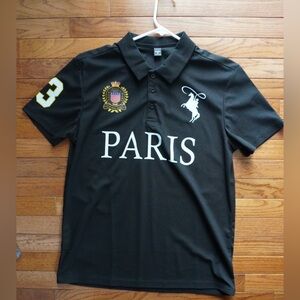 Black Polo Shirt with Paris Embroidery